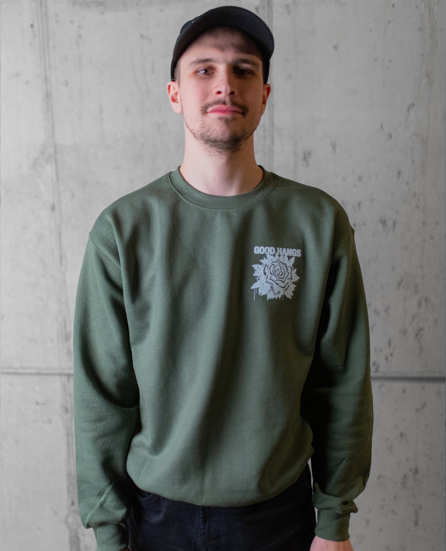 Good Hangs YEE HAW HELL YA Green Crewneck Rose Print
